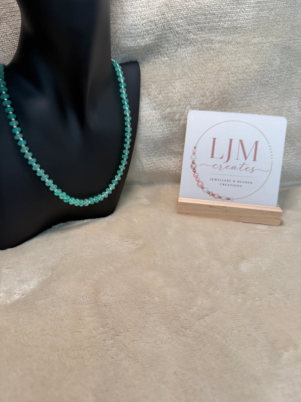 Mint Green & Silver Rondelle Bead Necklace
