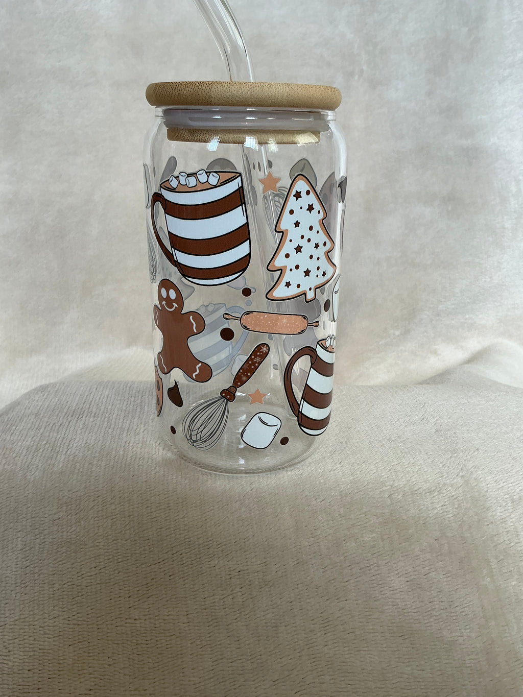 🍪 Cozy Christmas Baking Glass Tumbler