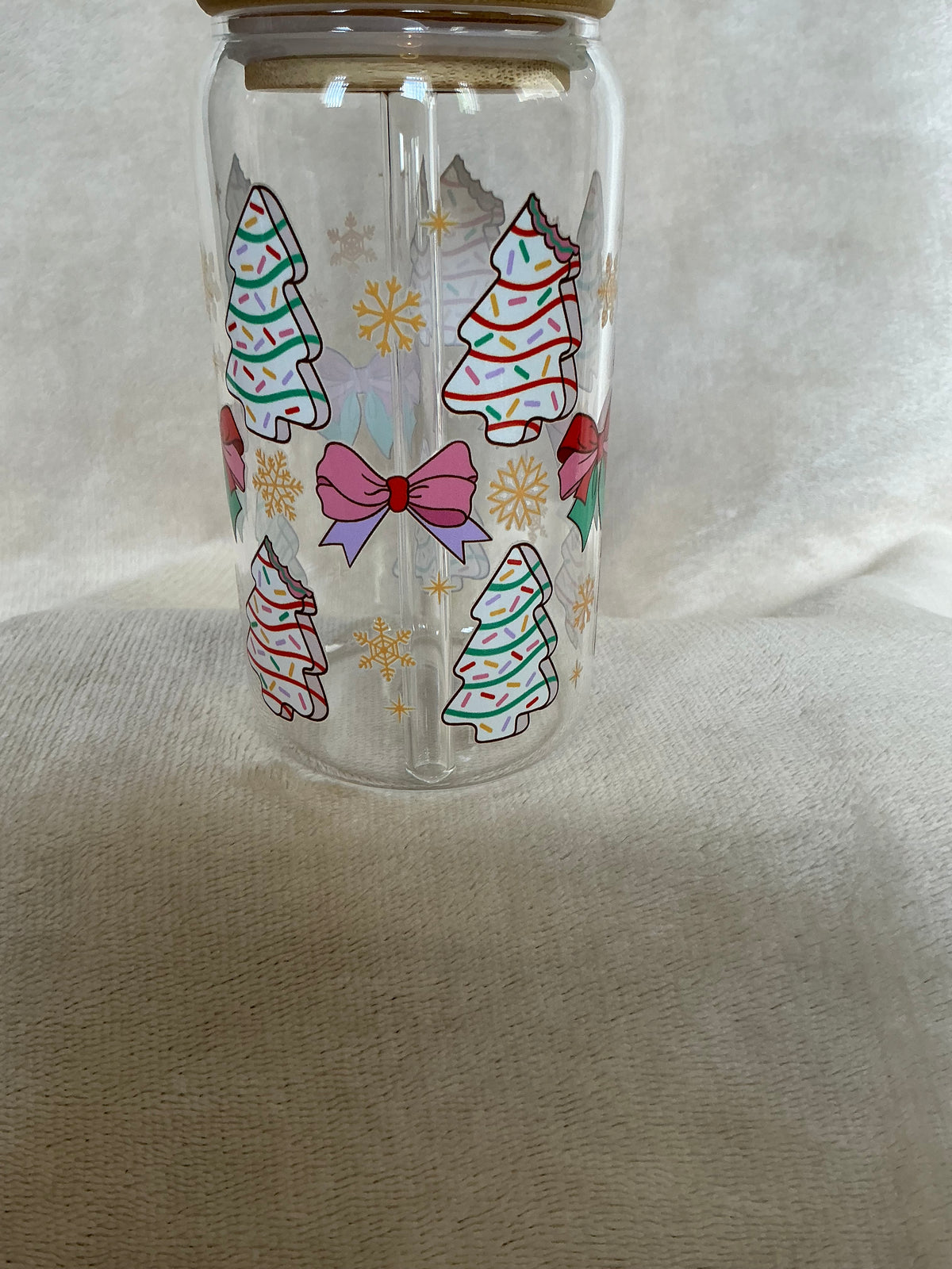 🎄✨ Christmas Tree Cookie Bows Glass Tumbler