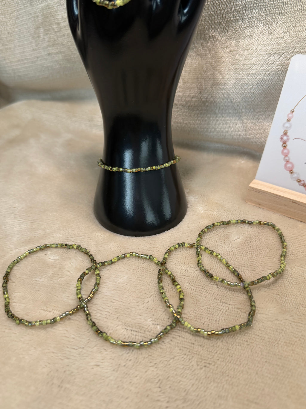 Olive Green & Gold Delicate Stacking Bracelet