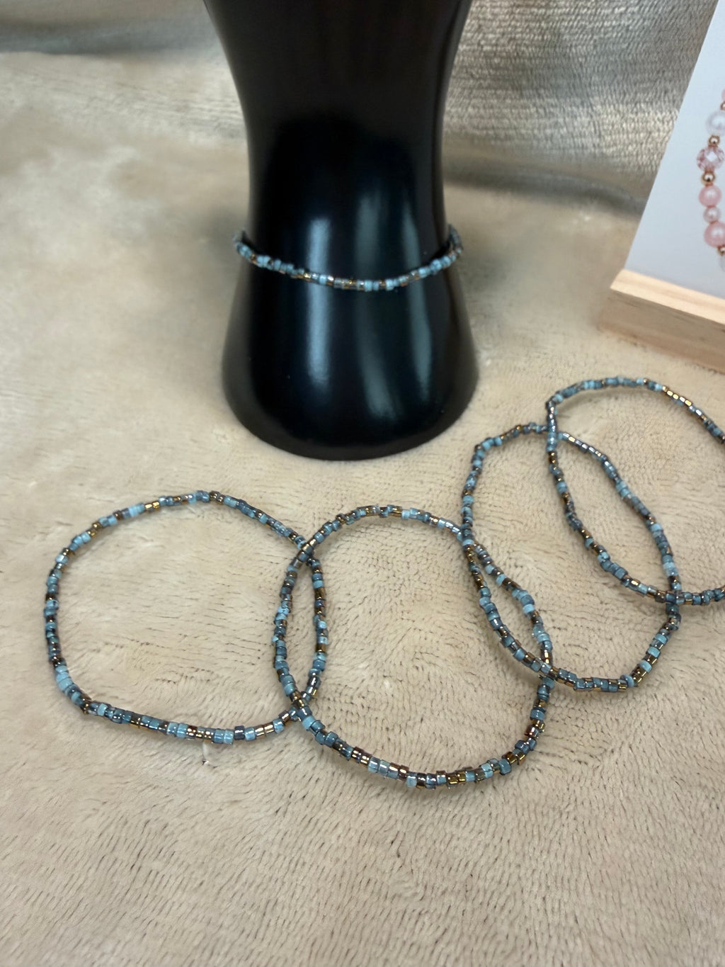 Soft Slate Blue & Antique Gold Delicate Stacking Bracelet