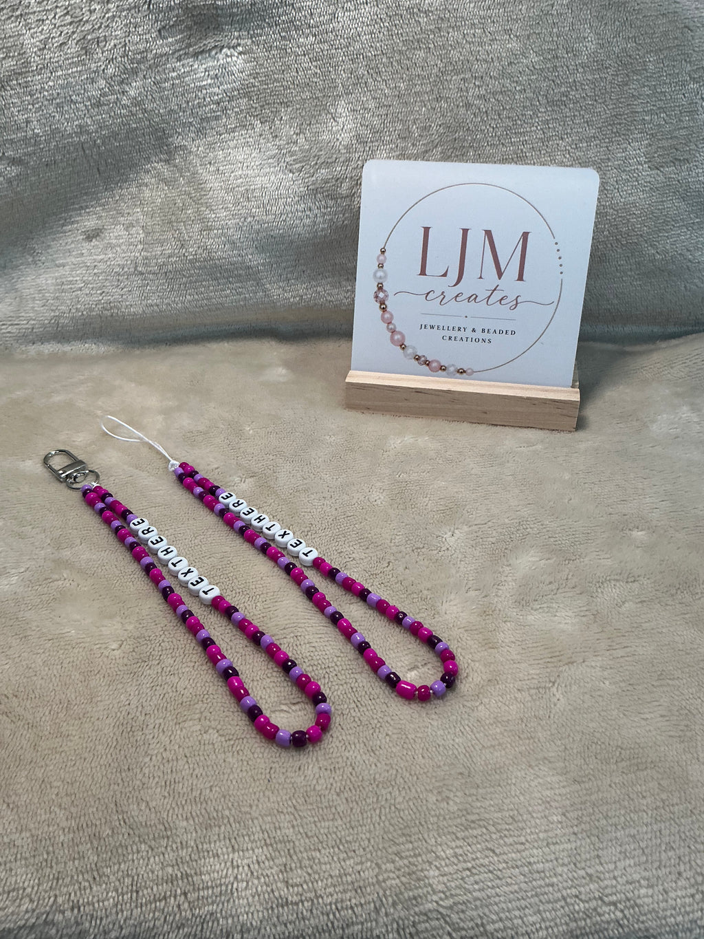 Purple Personalised Beaded Phone Charm | Custom Text Lanyard with Choice of Fastening