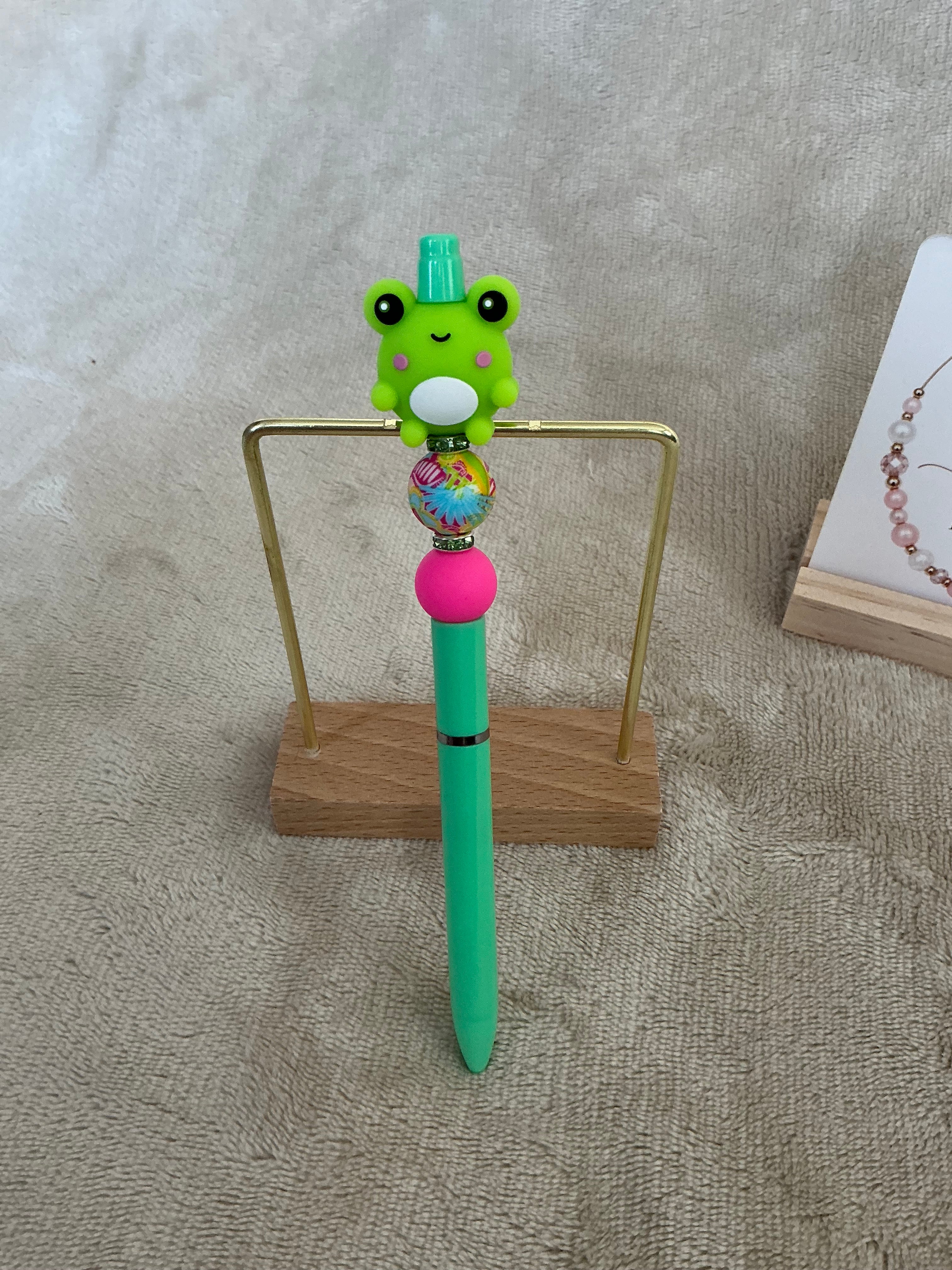 Cute Frog Beaded Pen | Handmade Kawaii Green Frog Ballpoint Penn