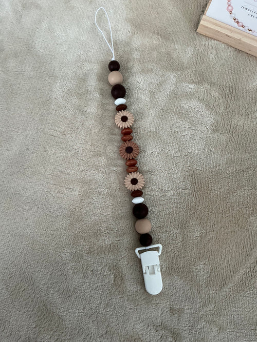 Autumn Daisy Dummy Clip | Handmade Neutral Floral Pacifier Holder
