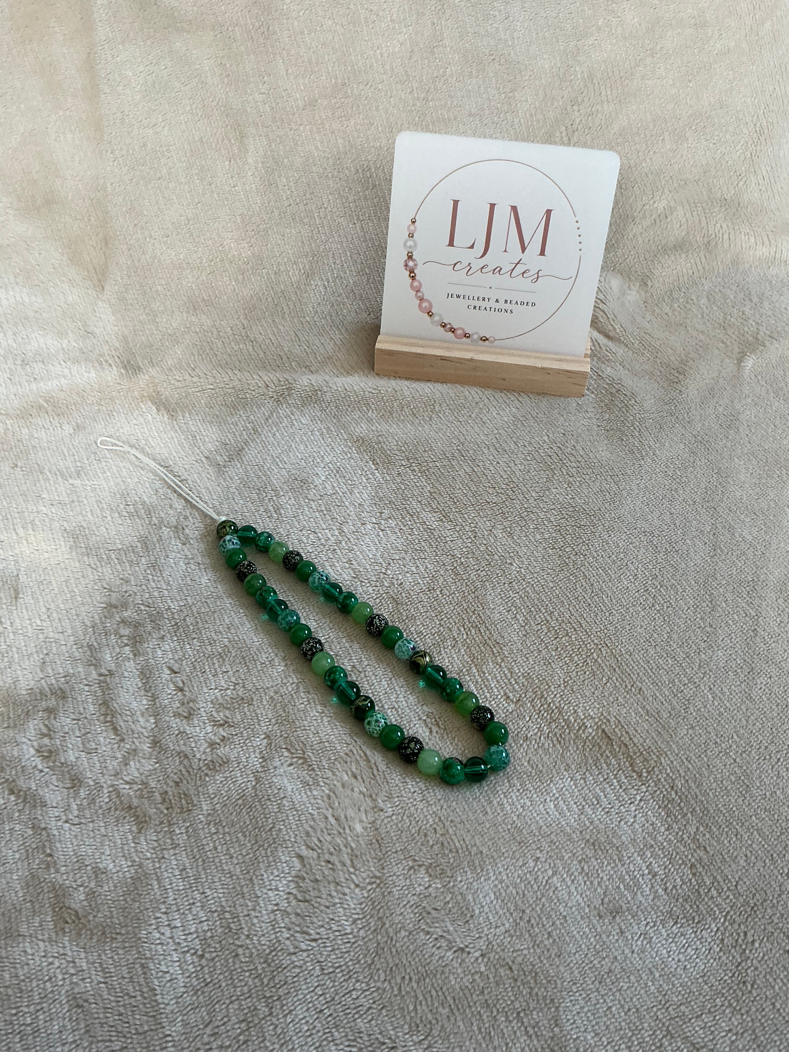 Emerald Green & Speckled Glass Bead Phone Charm