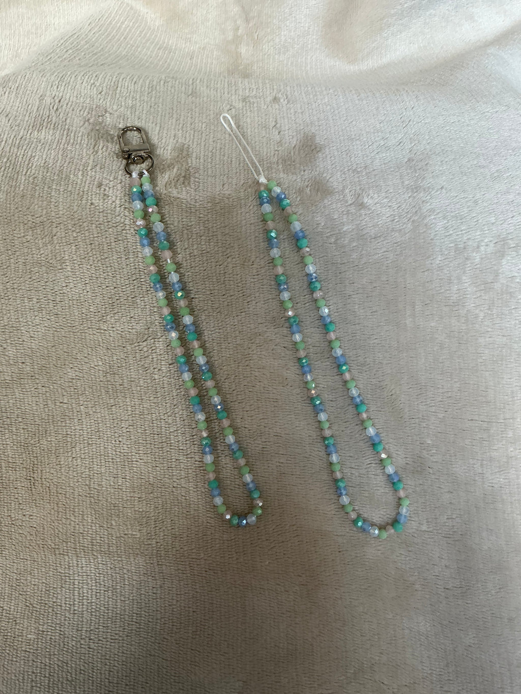 🌿💚 Seafoam Green & Blue Beaded Phone Strap Set