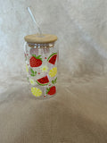 Summer Fruits Glass Cup — Strawberry, Watermelon & Lemon!