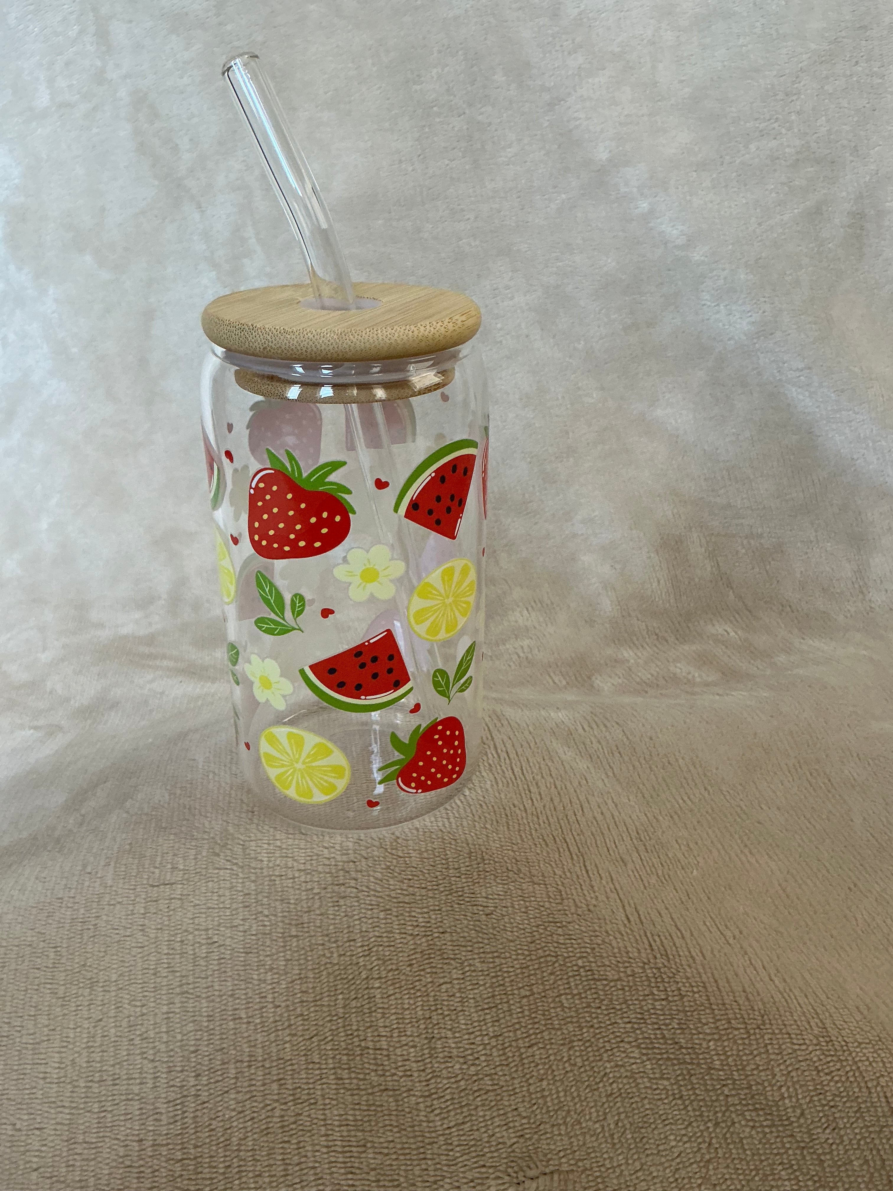 Summer Fruits Glass Cup — Strawberry, Watermelon & Lemon!