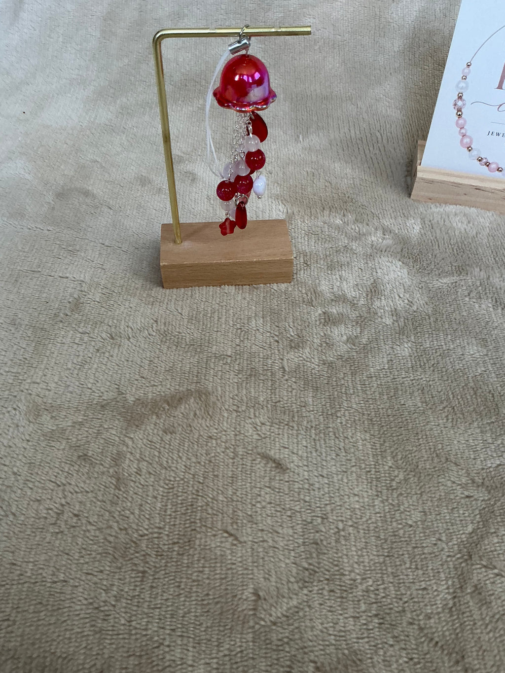 Handmade Red Jellyfish Charm | Ocean-Inspired Beaded Hanging Decoration