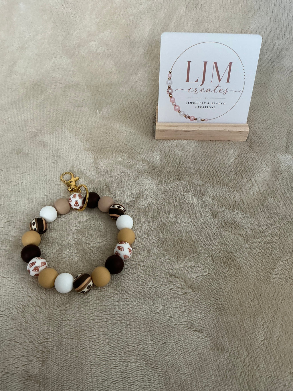 Coffee Lover Silicone Wristlet Keychain | Handmade Beaded Keyring