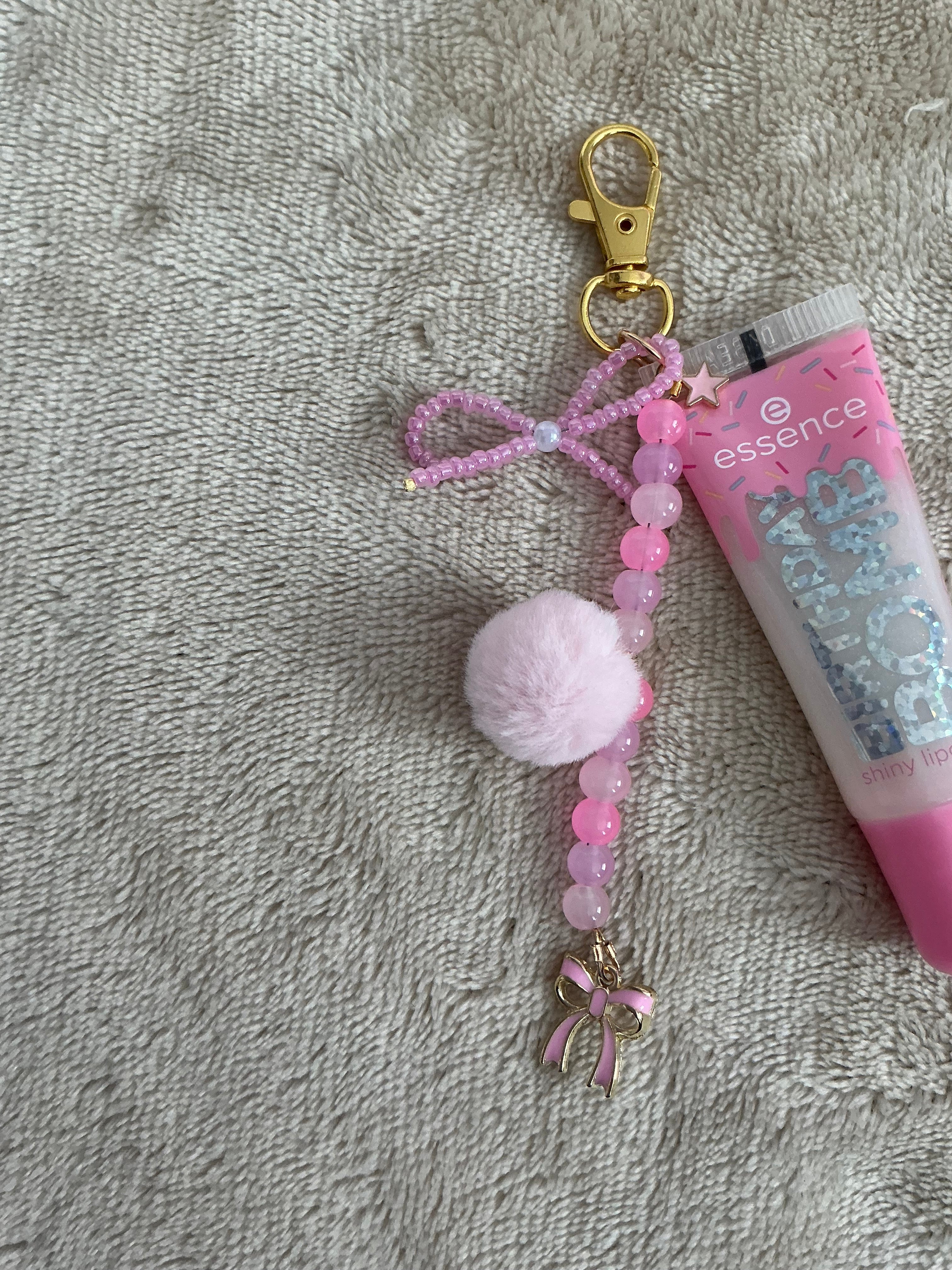 Sweet Pink Sprinkle Beaded Lip Gloss Keychain Charm