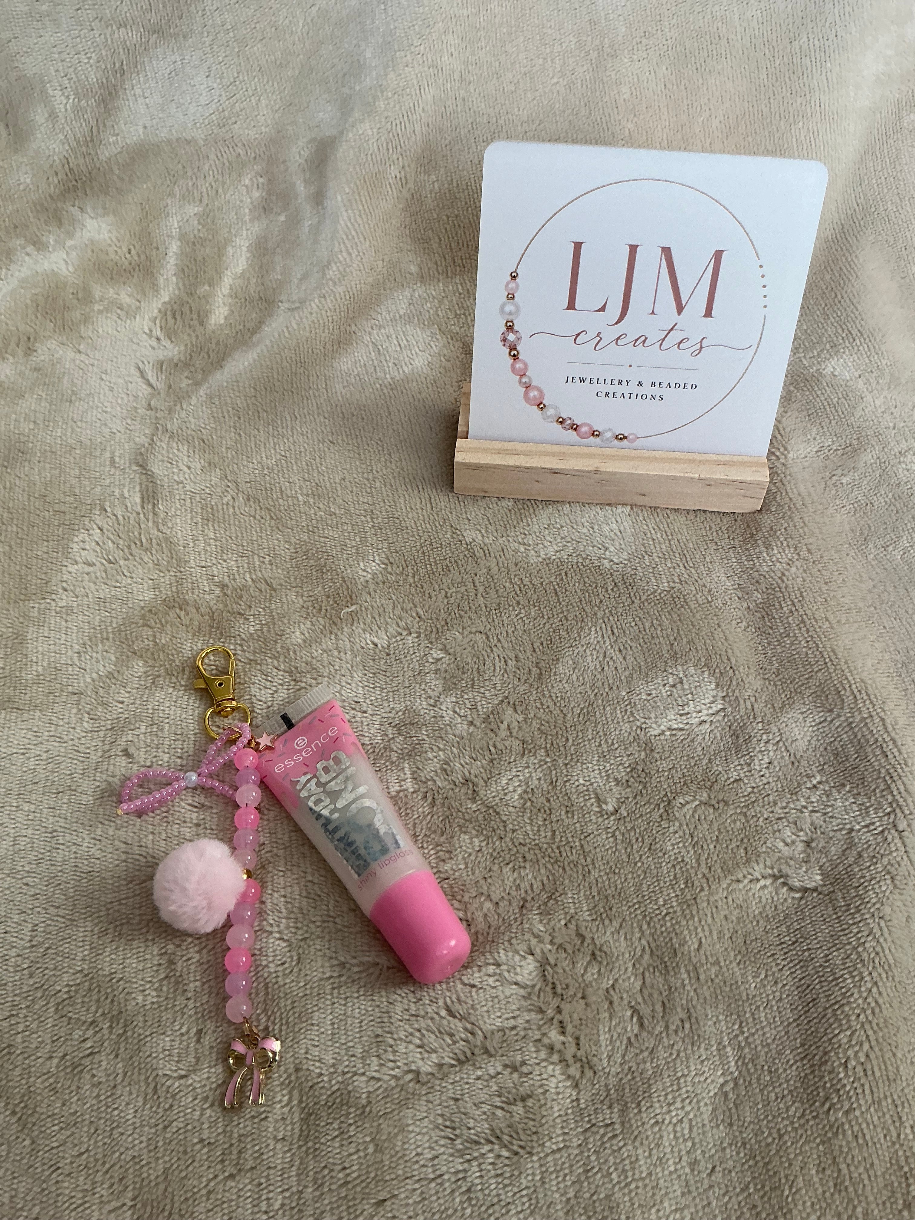 Sweet Pink Sprinkle Beaded Lip Gloss Keychain Charm