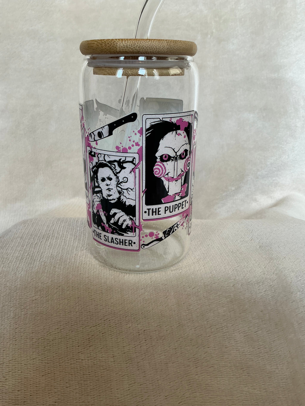 🔪 Horror Villains Tarot Card Glass Tumbler