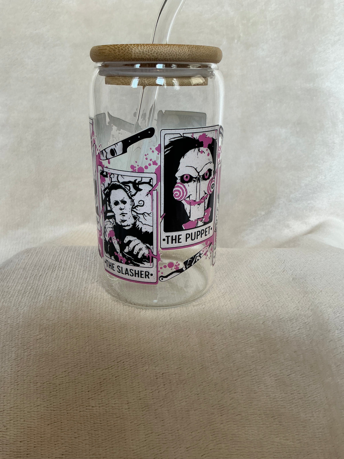 🔪 Horror Villains Tarot Card Glass Tumbler
