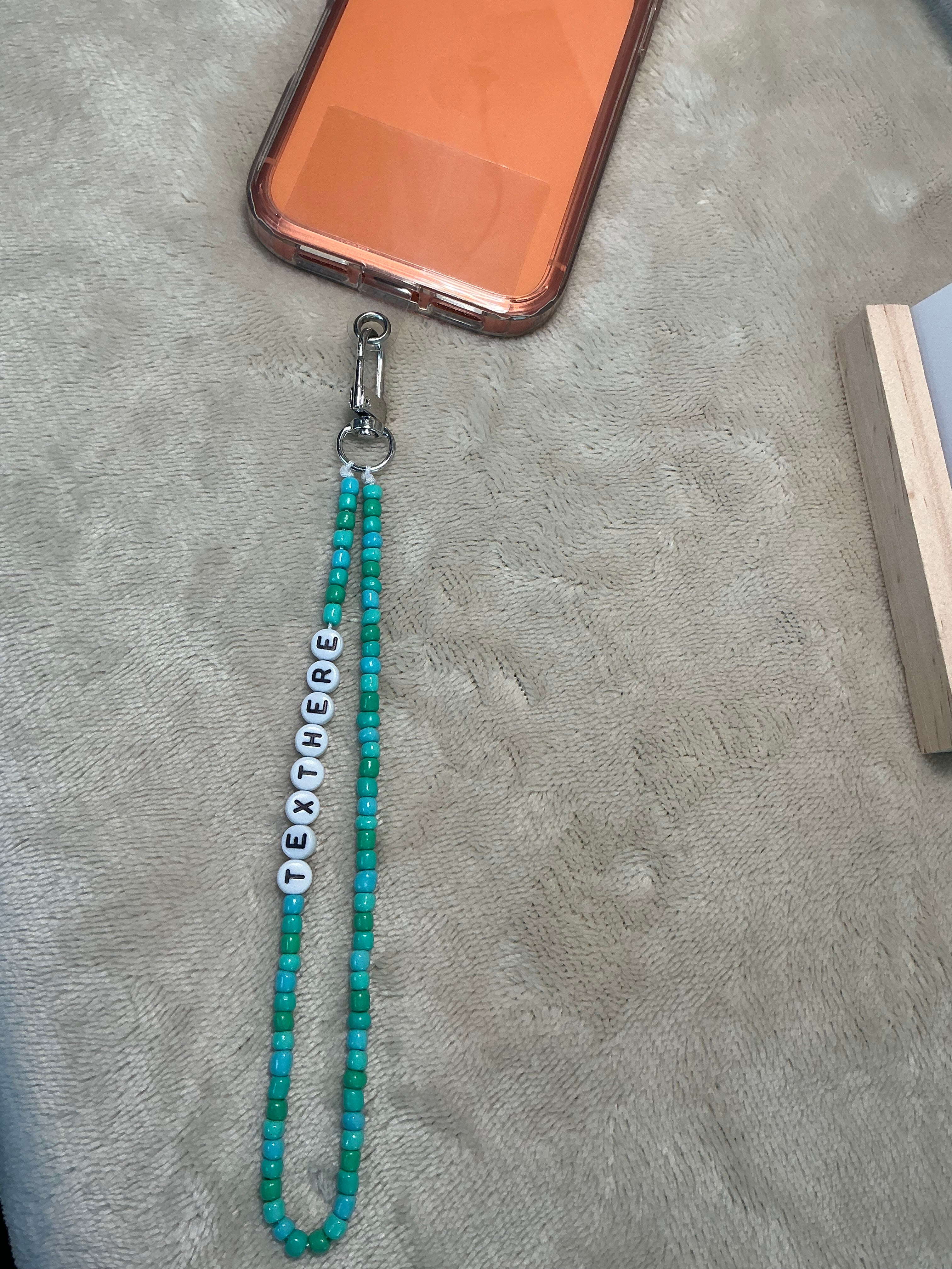 Turquoise Personalised Beaded Phone Charm | Custom Text Lanyard with Choice of Fastening