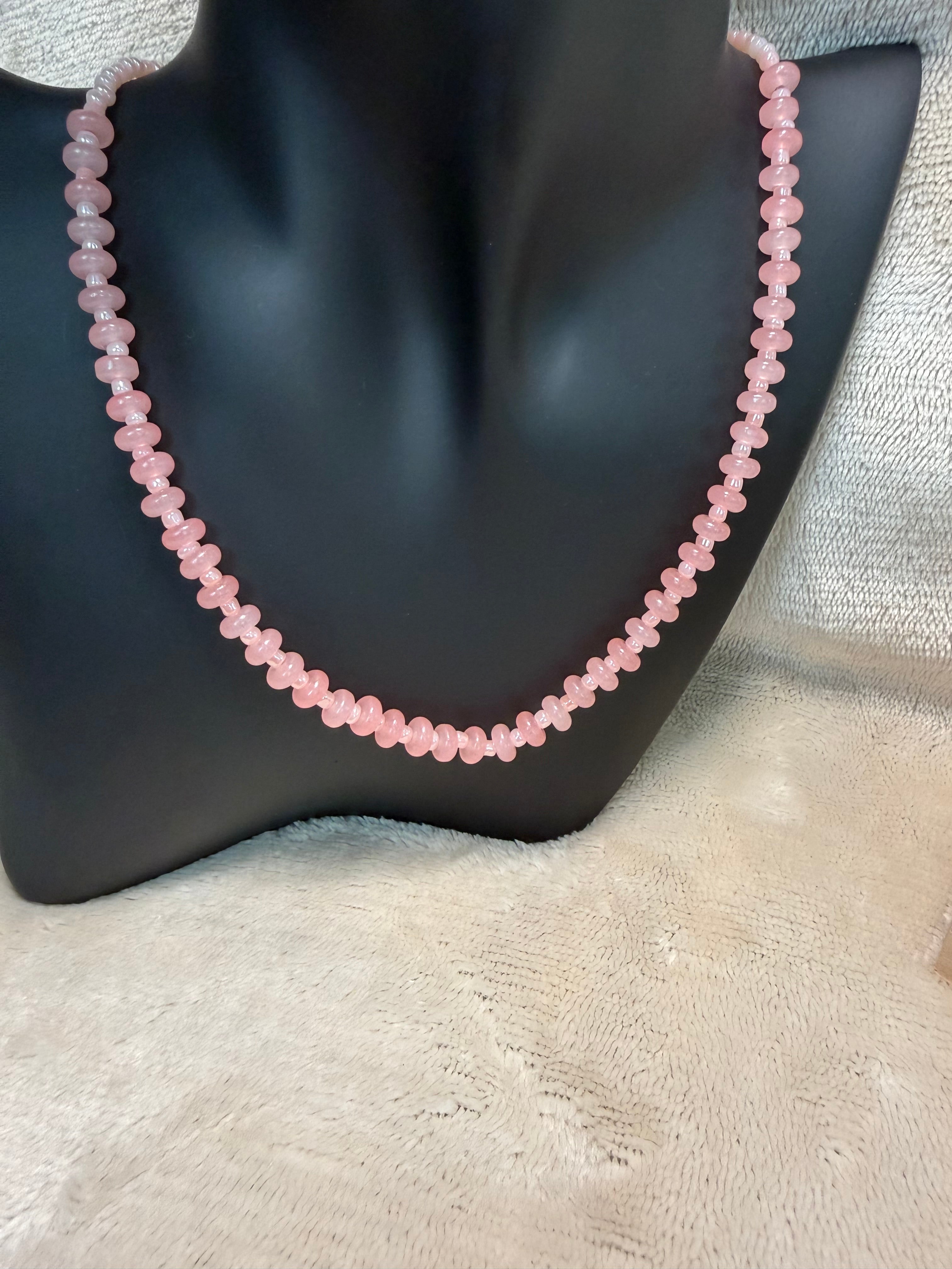 Warm Peach Pink Rondelle Bead Necklace