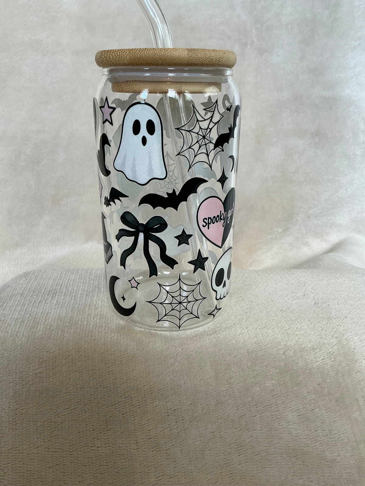 👻🖤 Spooky Girl Coquette Halloween Glass Tumbler