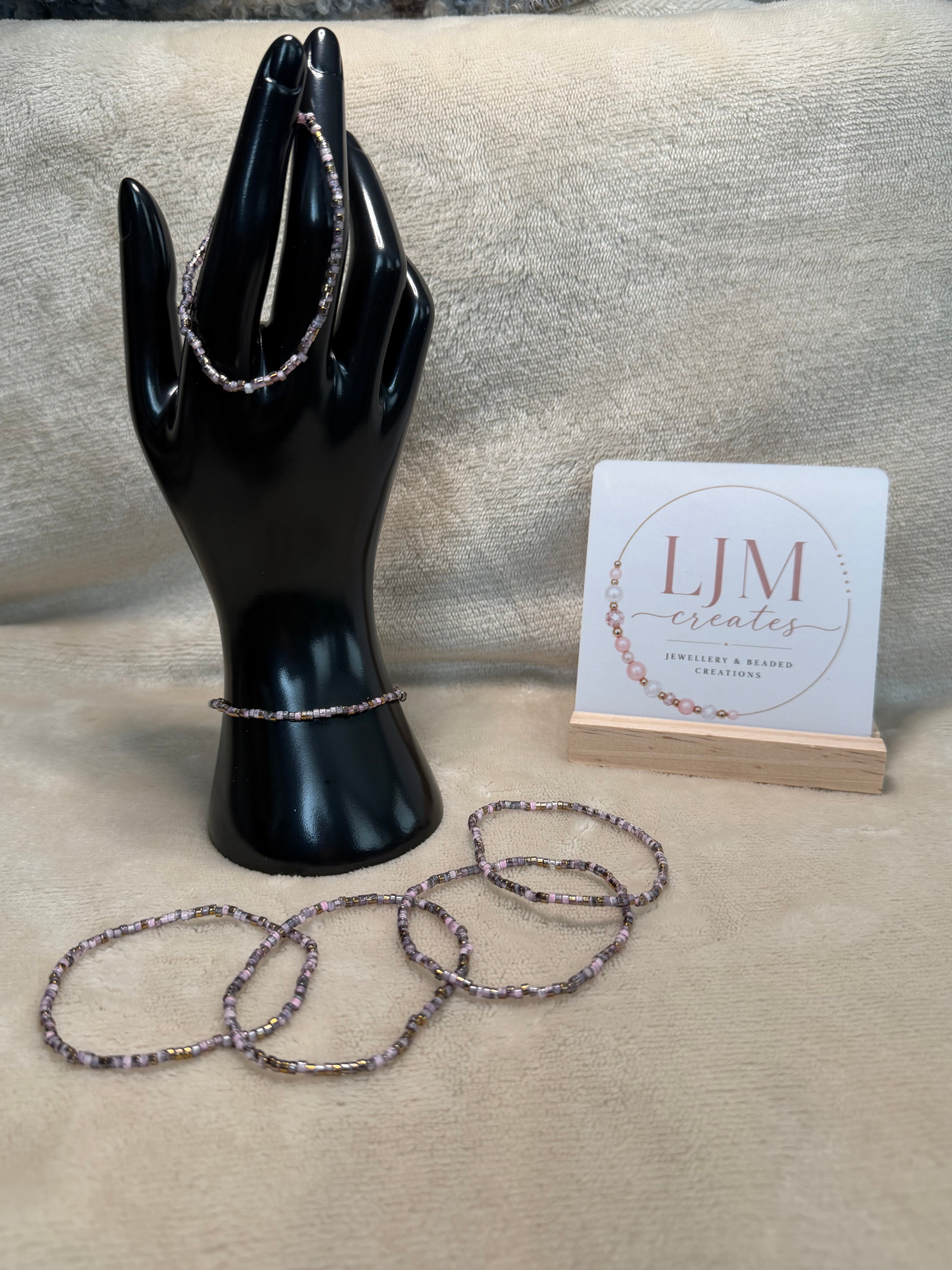 Dusky Pink & Bronze Delicate Stacking Bracelet