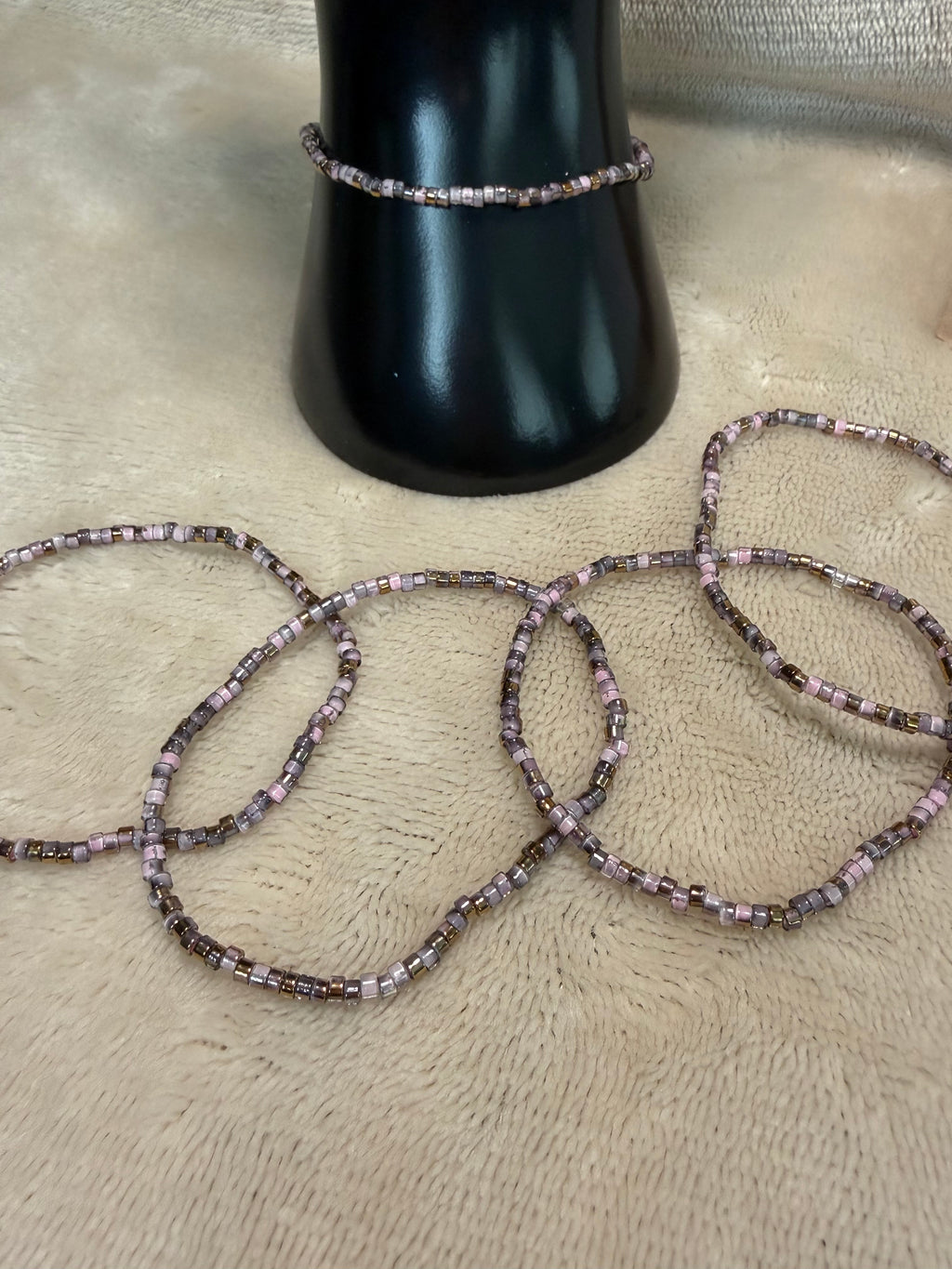 Dusky Pink & Bronze Delicate Stacking Bracelet