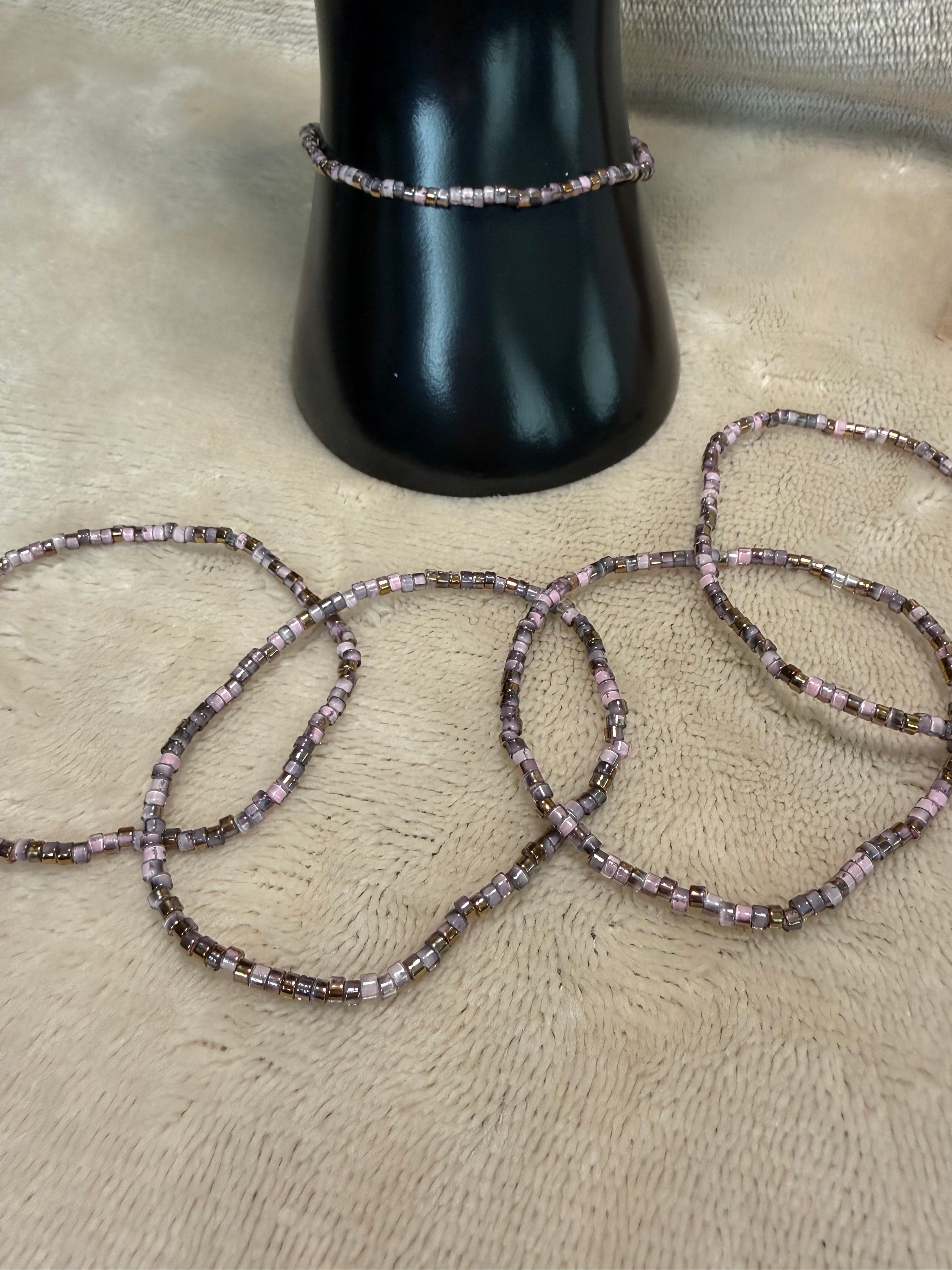 Dusky Pink & Bronze Delicate Stacking Bracelet