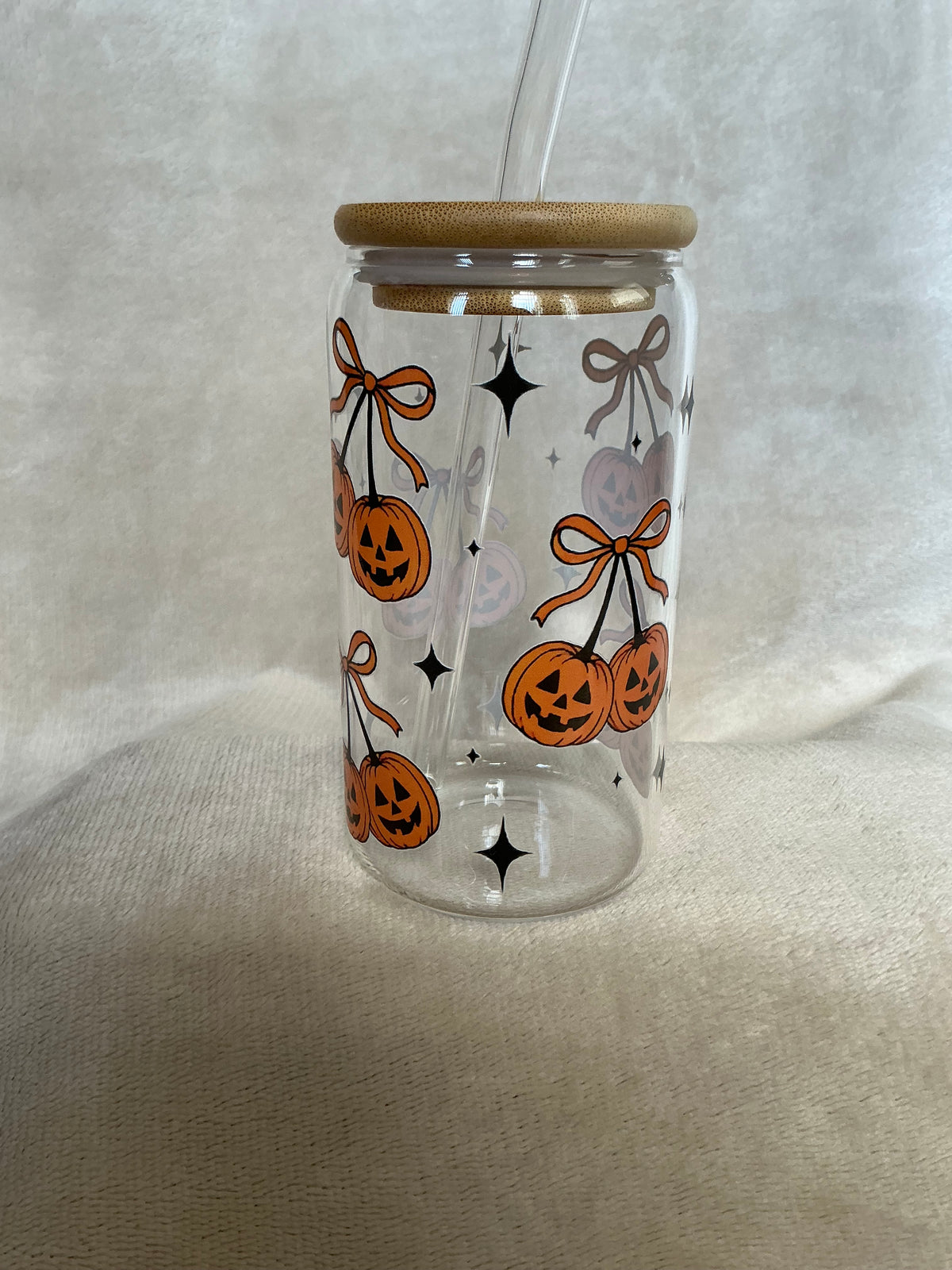 🎃🍒 Pumpkin Cherry Bows Halloween Glass Tumbler