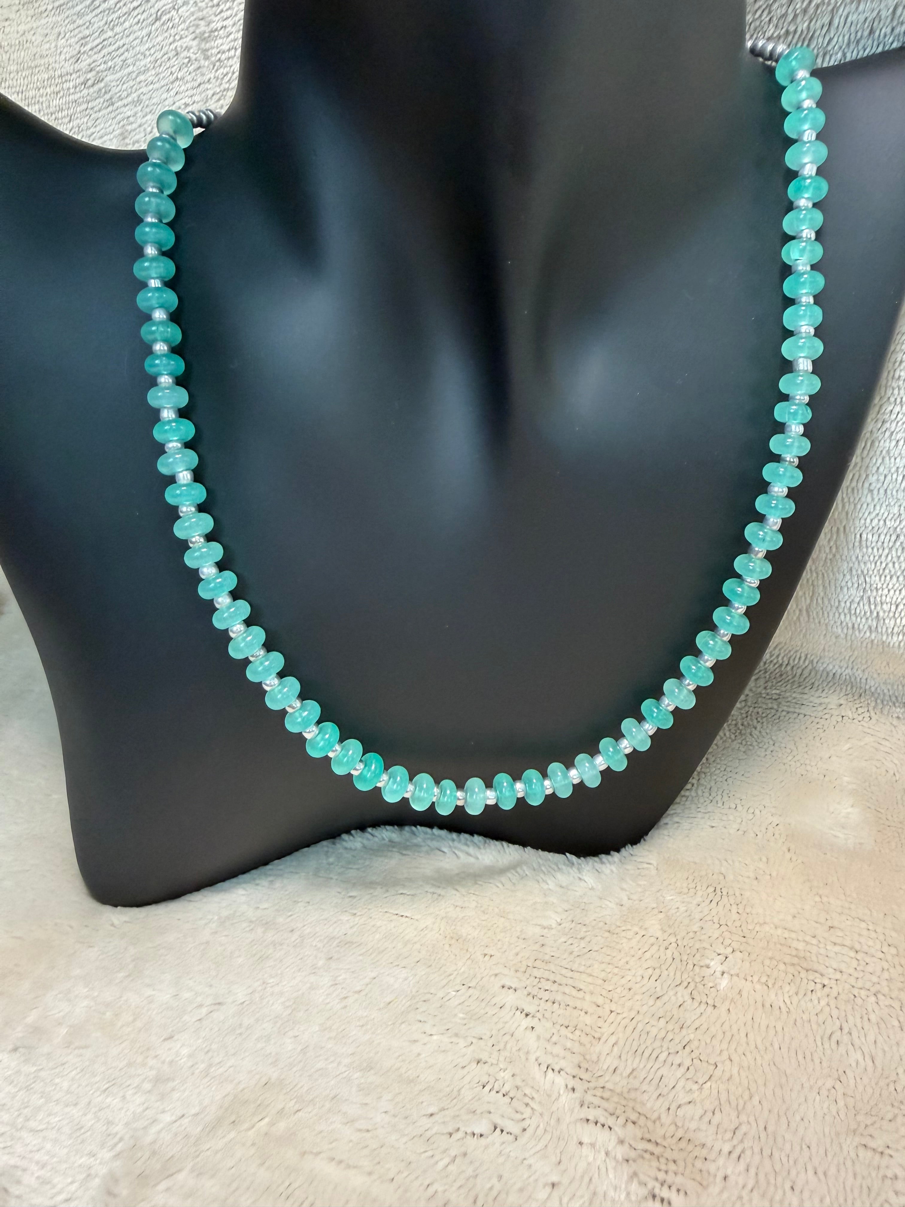 Mint Green & Silver Rondelle Bead Necklace