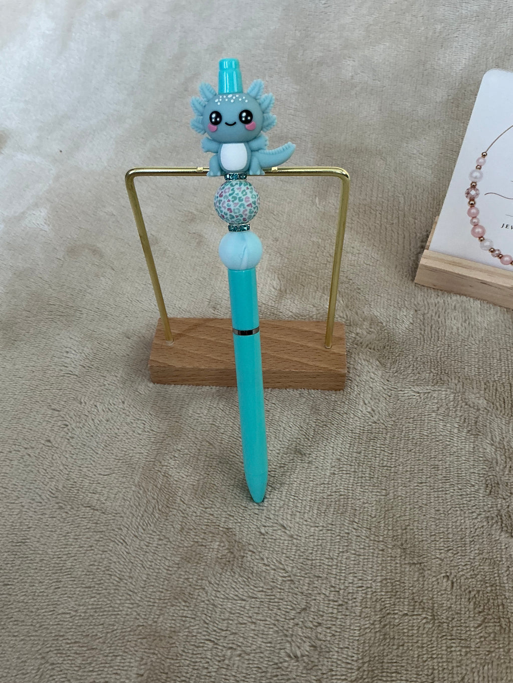 Cute Axolotl Beaded Pen | Handmade Kawaii Animal Pen Gift