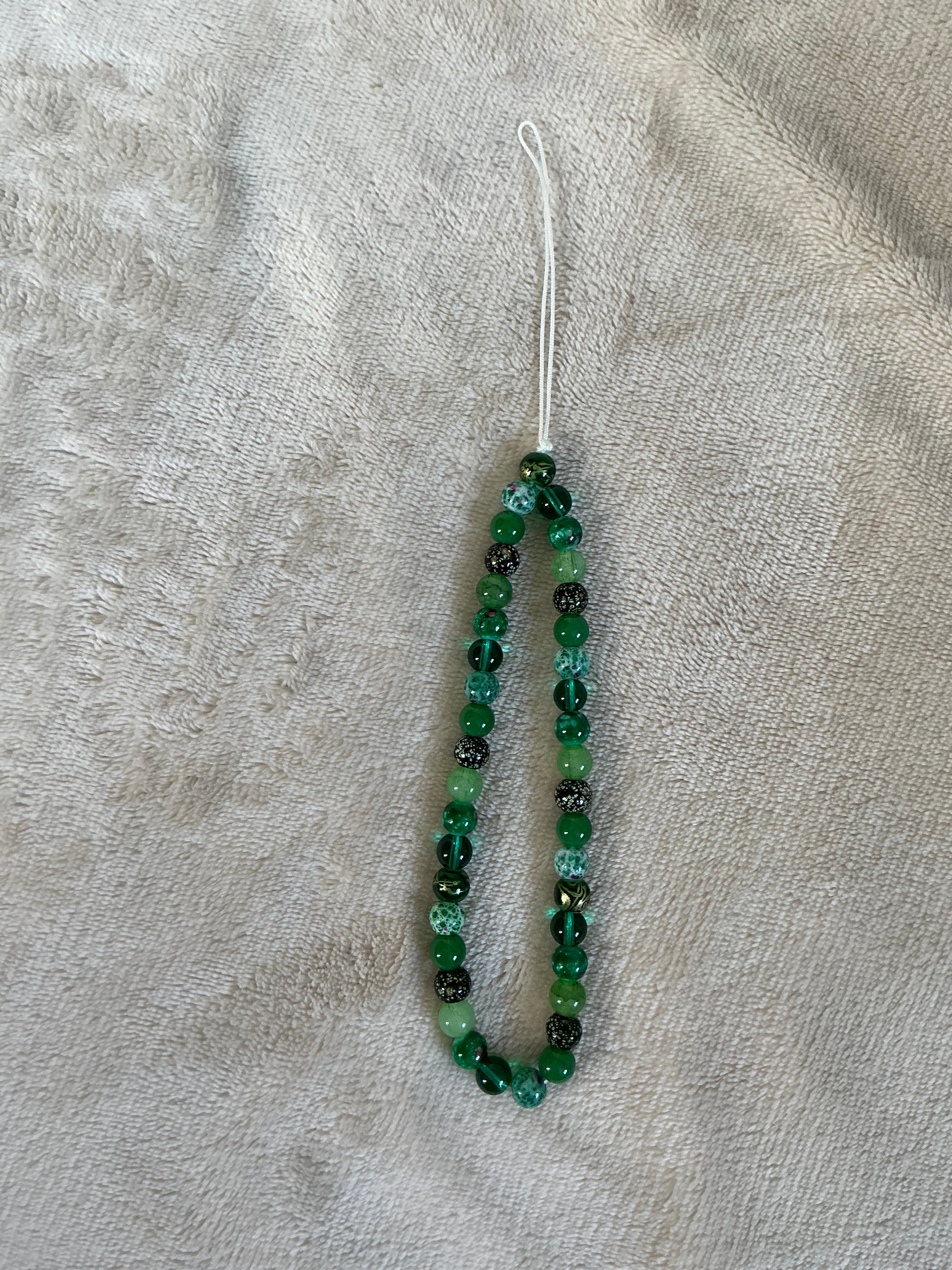 Emerald Green & Speckled Glass Bead Phone Charm