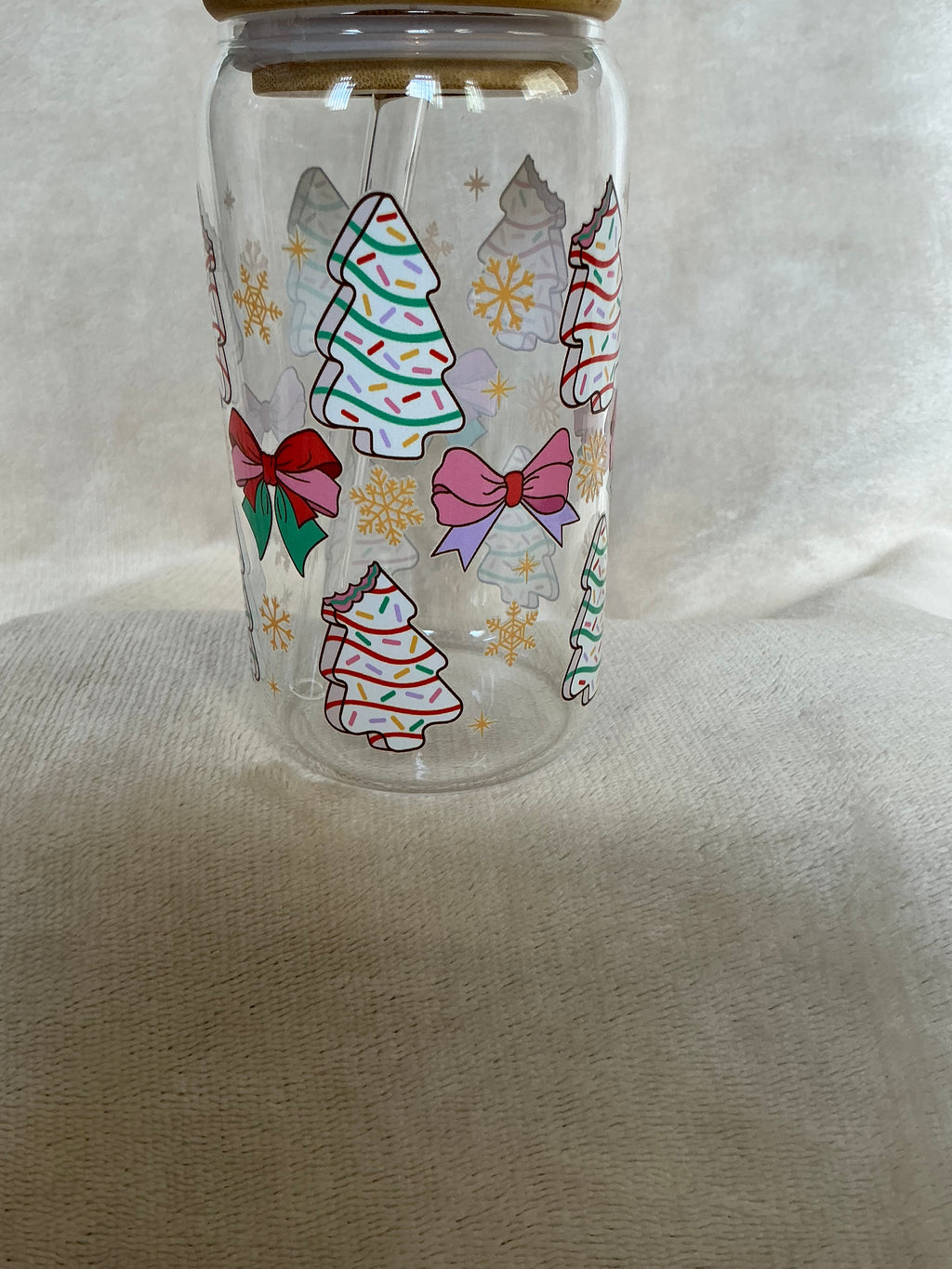 🎄✨ Christmas Tree Cookie Bows Glass Tumbler