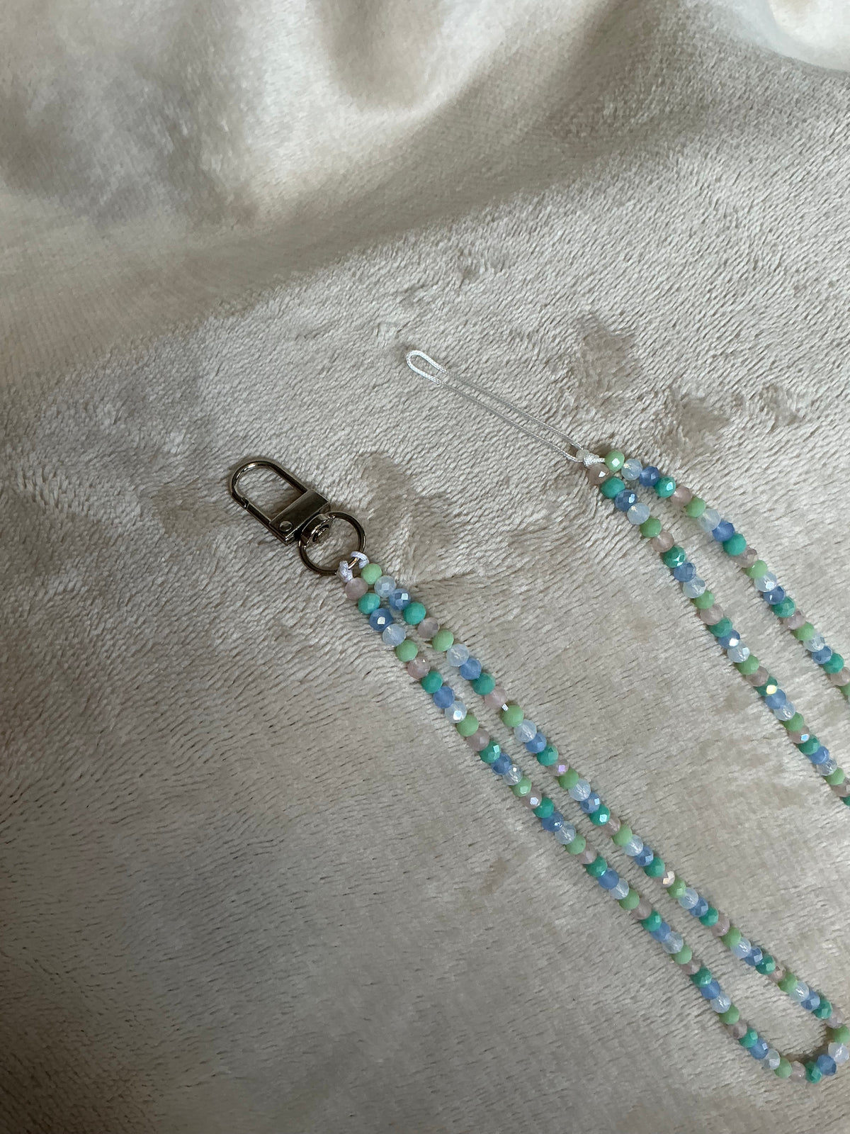 🌿💚 Seafoam Green & Blue Beaded Phone Strap Set