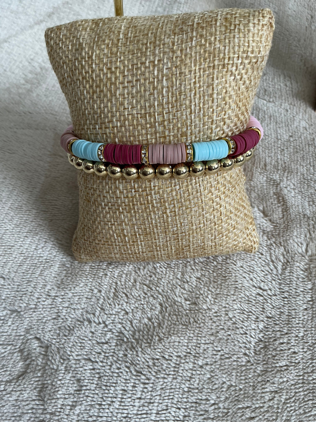 Candy Pop Bracelet Stack | Pink, Berry & Sky Blue Heishi Bead Set