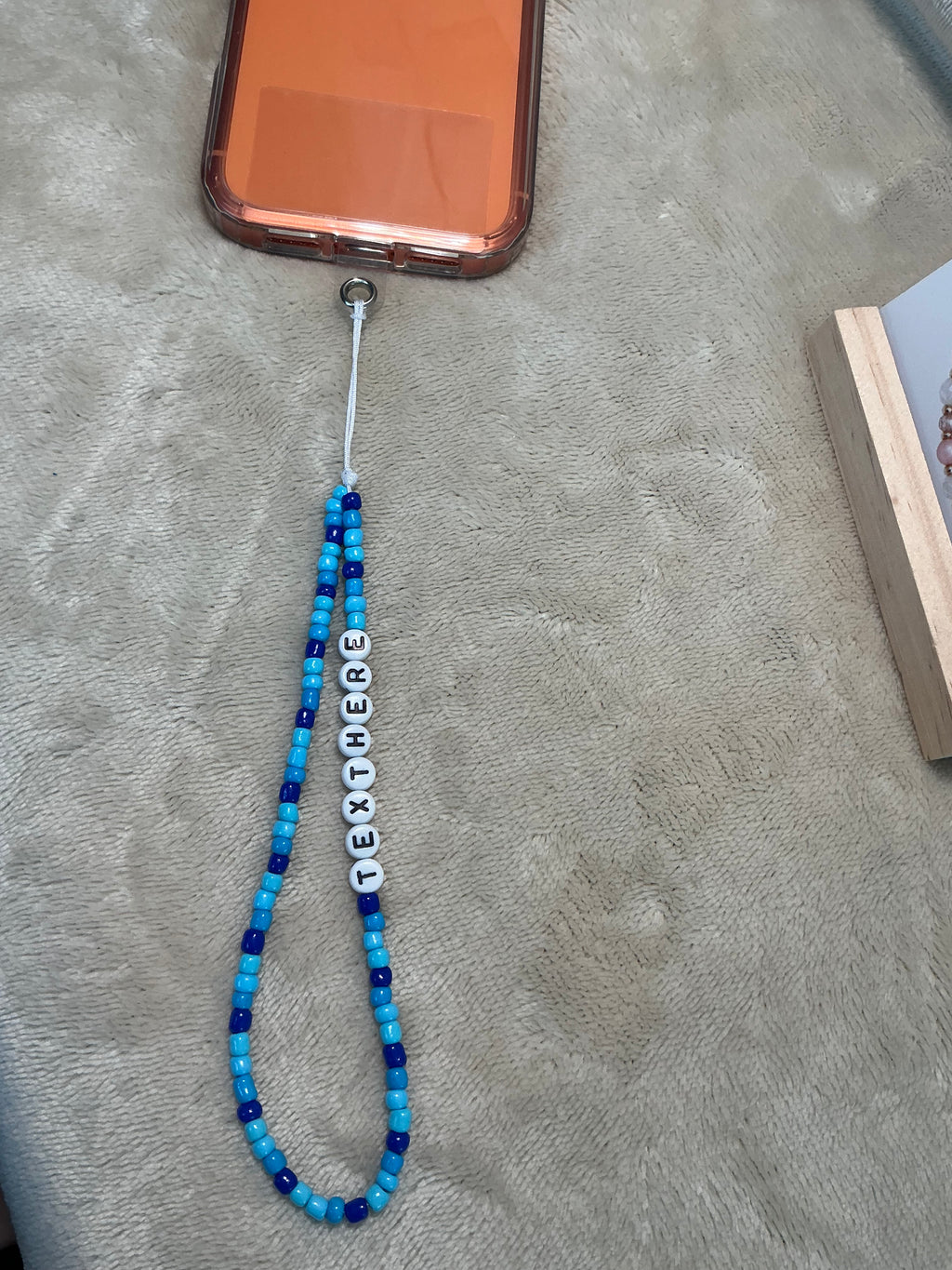Blue Personalised Beaded Phone Charm | Custom Text Lanyard with Choice of Fastening