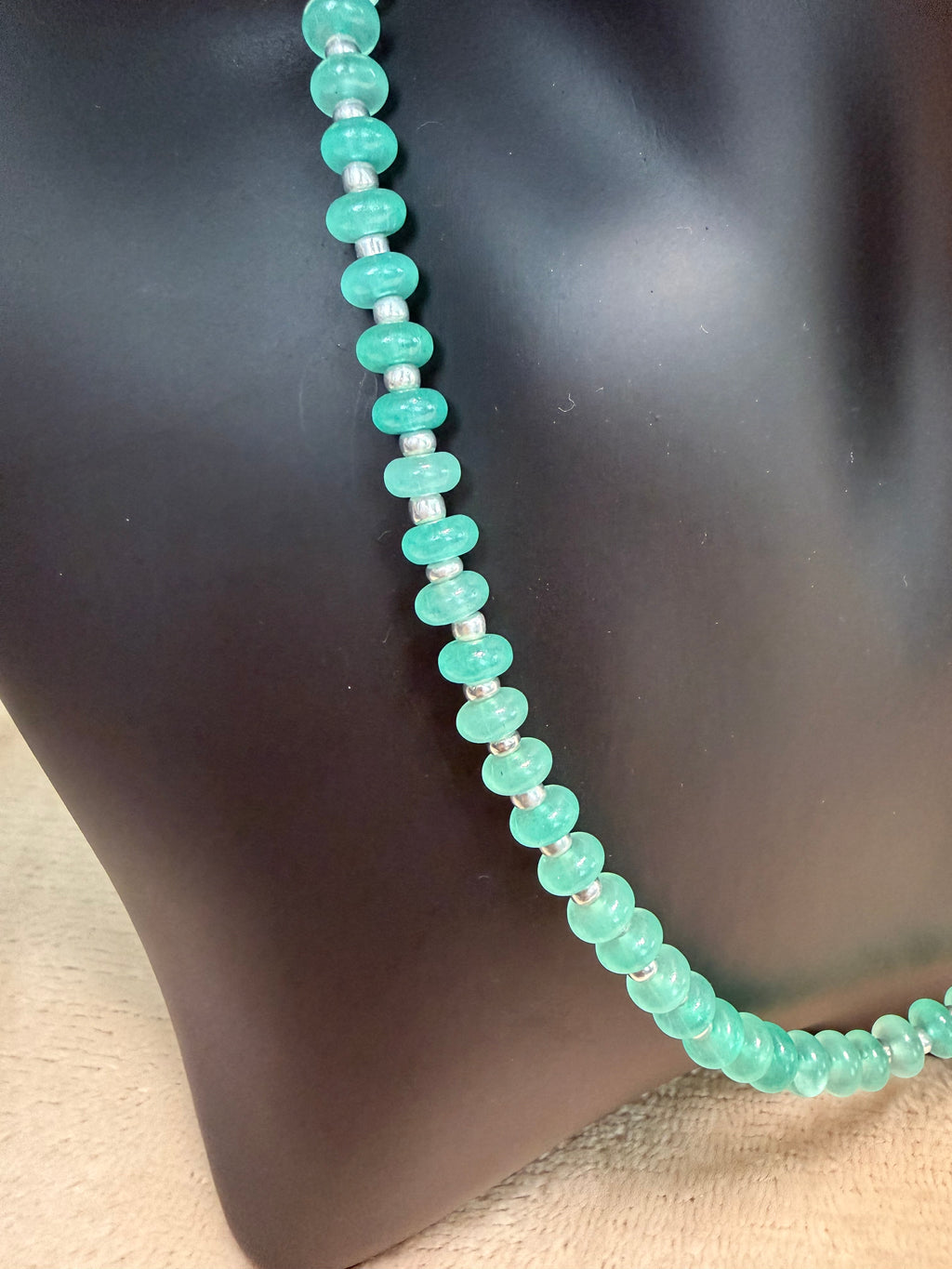 Mint Green & Silver Rondelle Bead Necklace