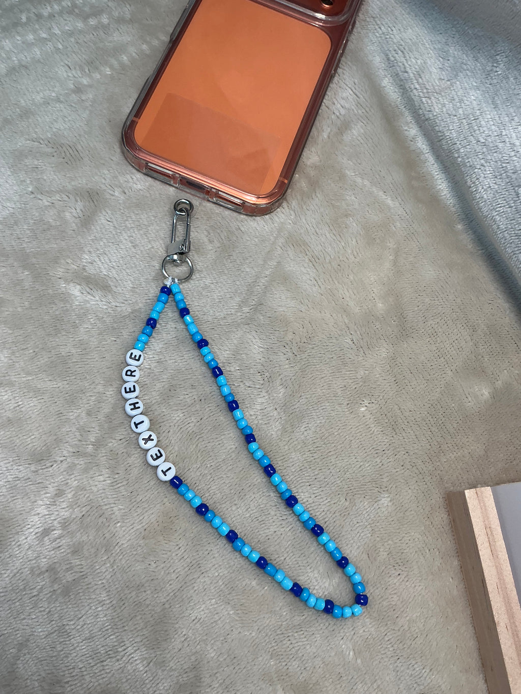 Blue Personalised Beaded Phone Charm | Custom Text Lanyard with Choice of Fastening