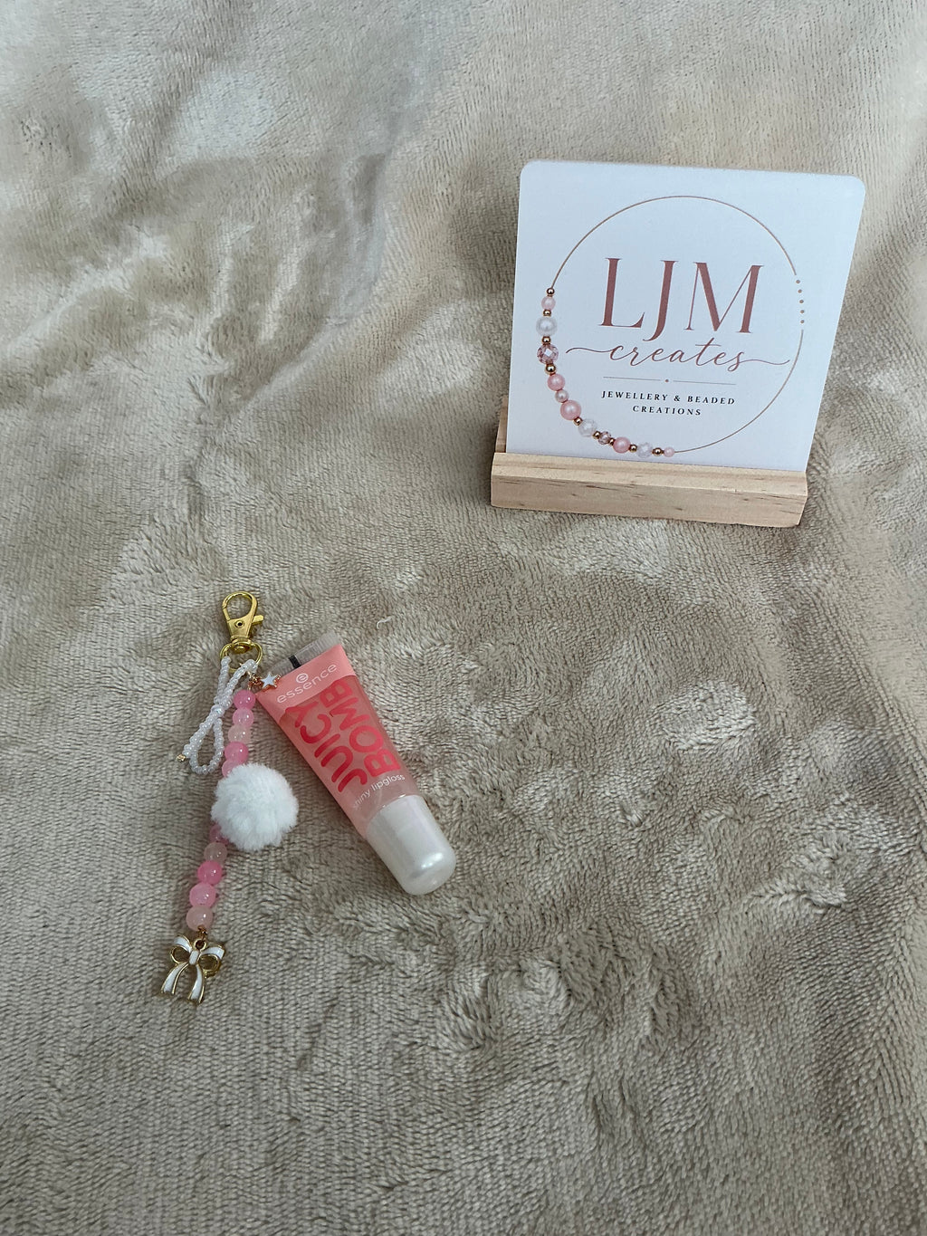 Pink Beaded Lip Gloss Keychain Charm