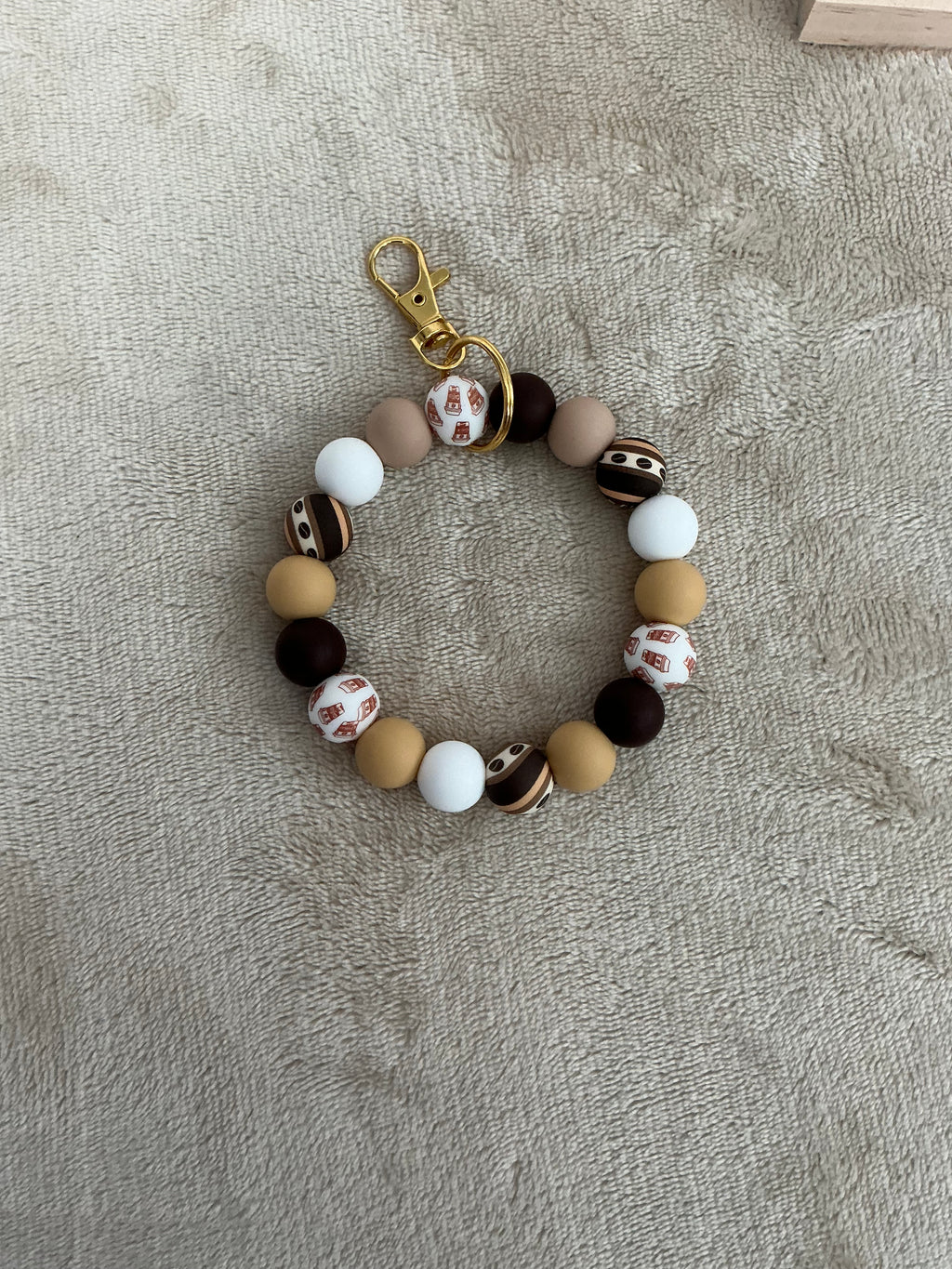 Coffee Lover Silicone Wristlet Keychain | Handmade Beaded Keyring