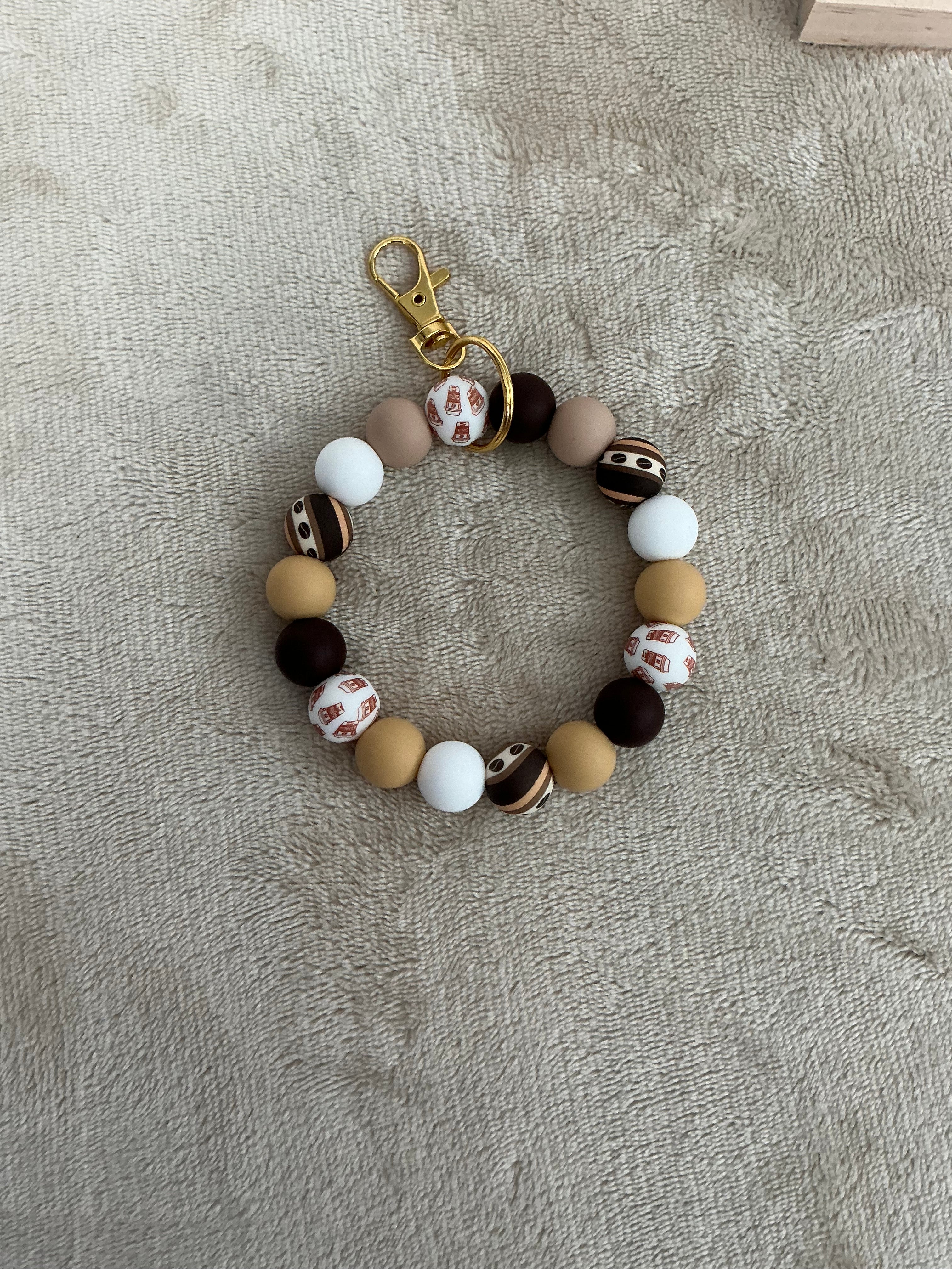 Coffee Lover Silicone Wristlet Keychain | Handmade Beaded Keyring