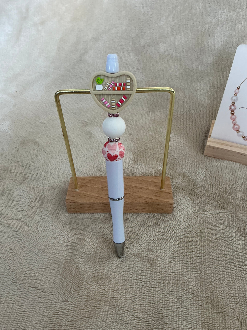 Book Lover Heart Bookshelf Beaded Pen | Handmade Reader Gift