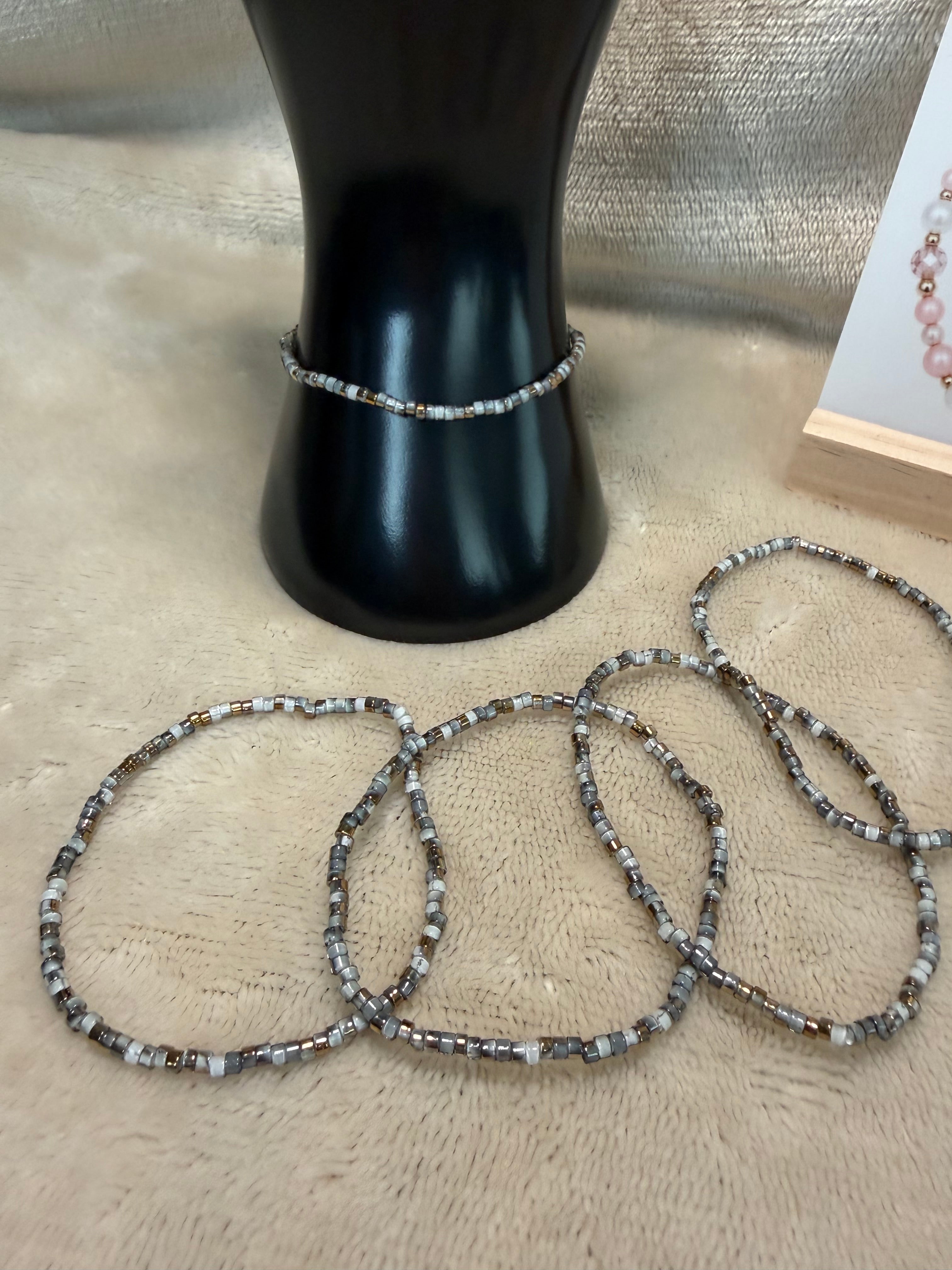 Monochrome Grey & Gold Delicate Stacking Bracelet