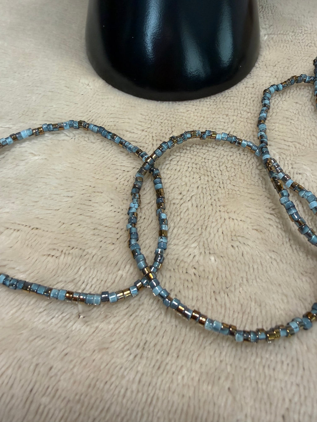 Soft Slate Blue & Antique Gold Delicate Stacking Bracelet
