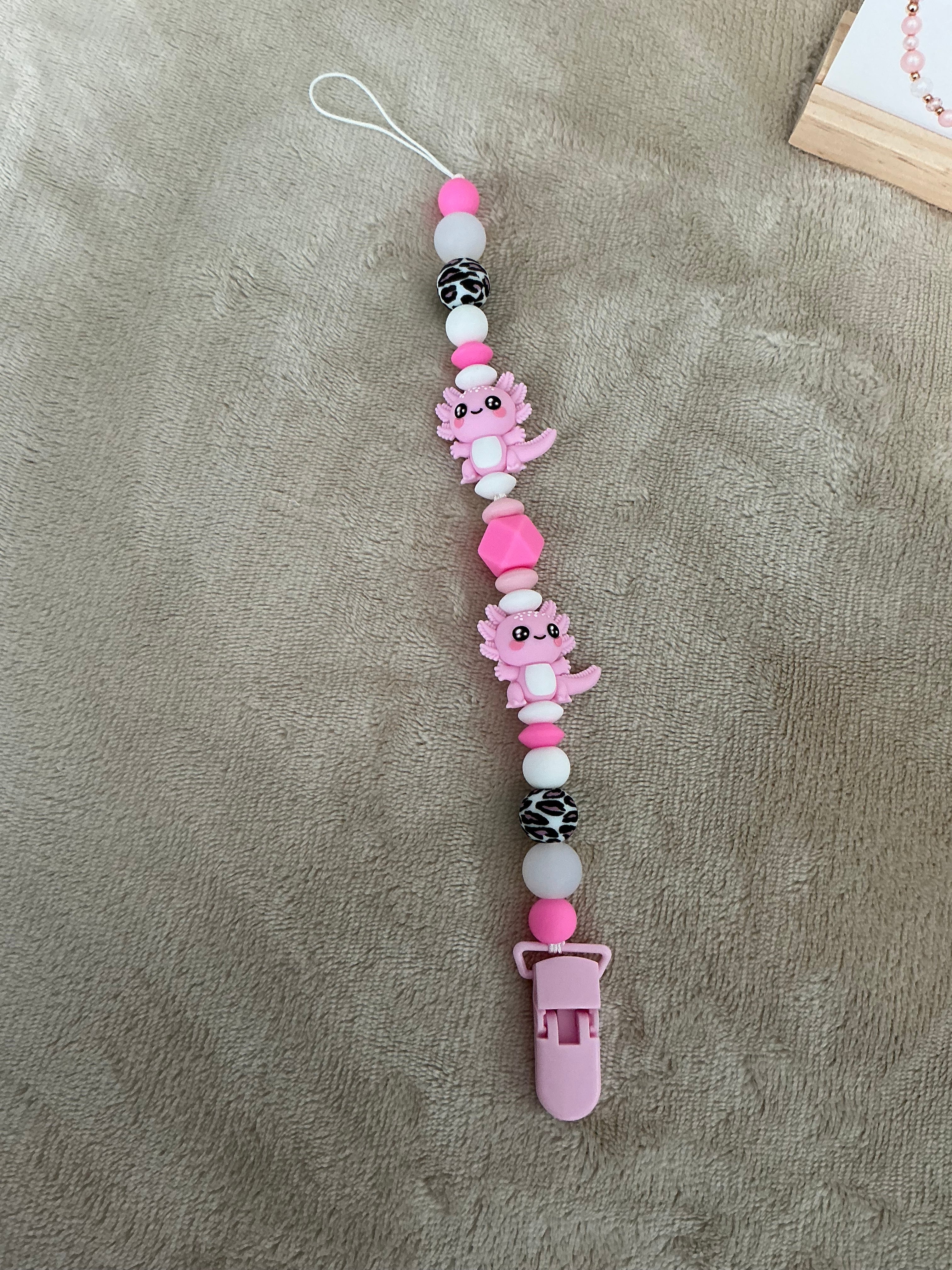 Pink Axolotl Dummy Clip | Handmade Pacifier Holder