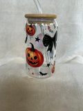 🎃🖤 Pumpkins, Bows & Bats Halloween Glass Tumbler