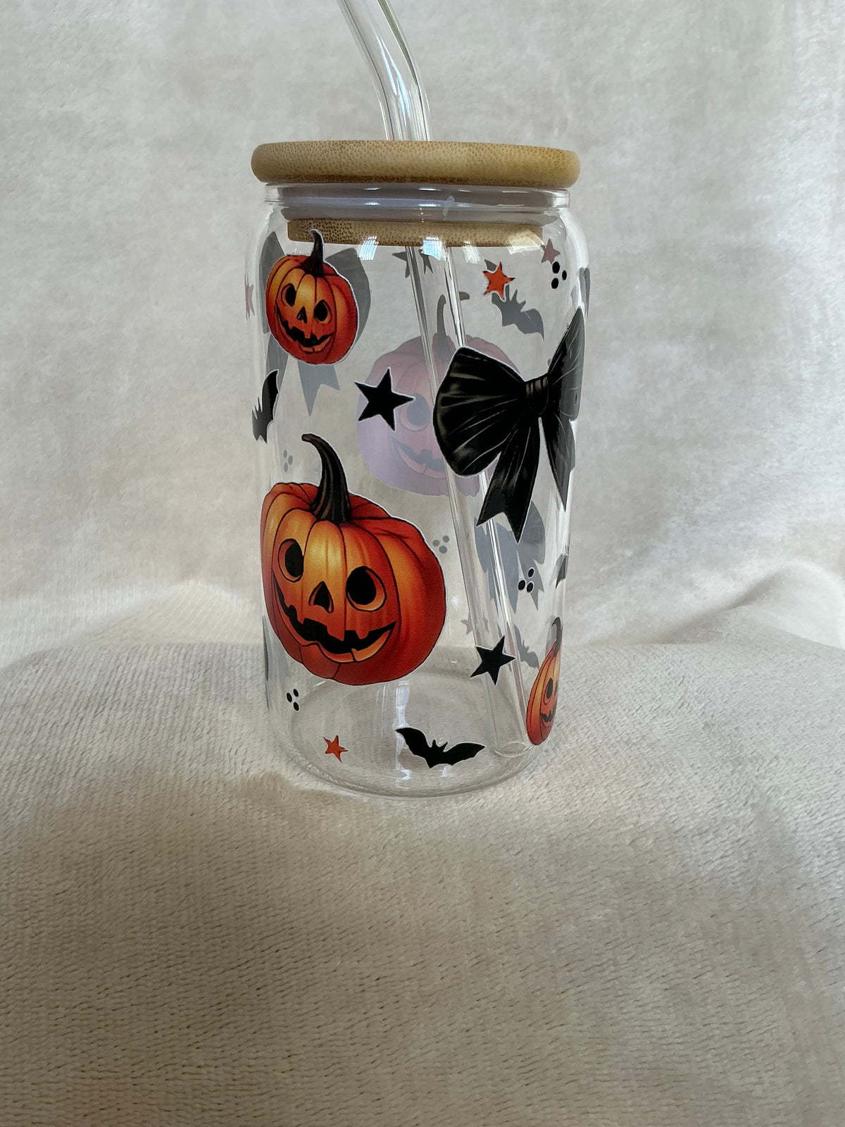 🎃🖤 Pumpkins, Bows & Bats Halloween Glass Tumbler