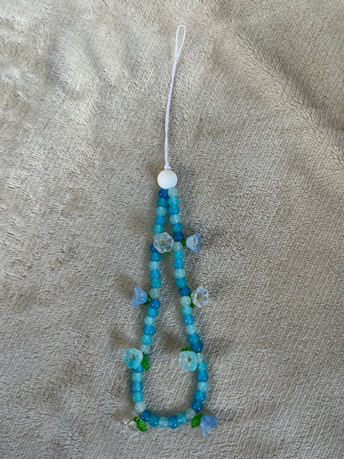 Blue Flower Beaded Phone Charm