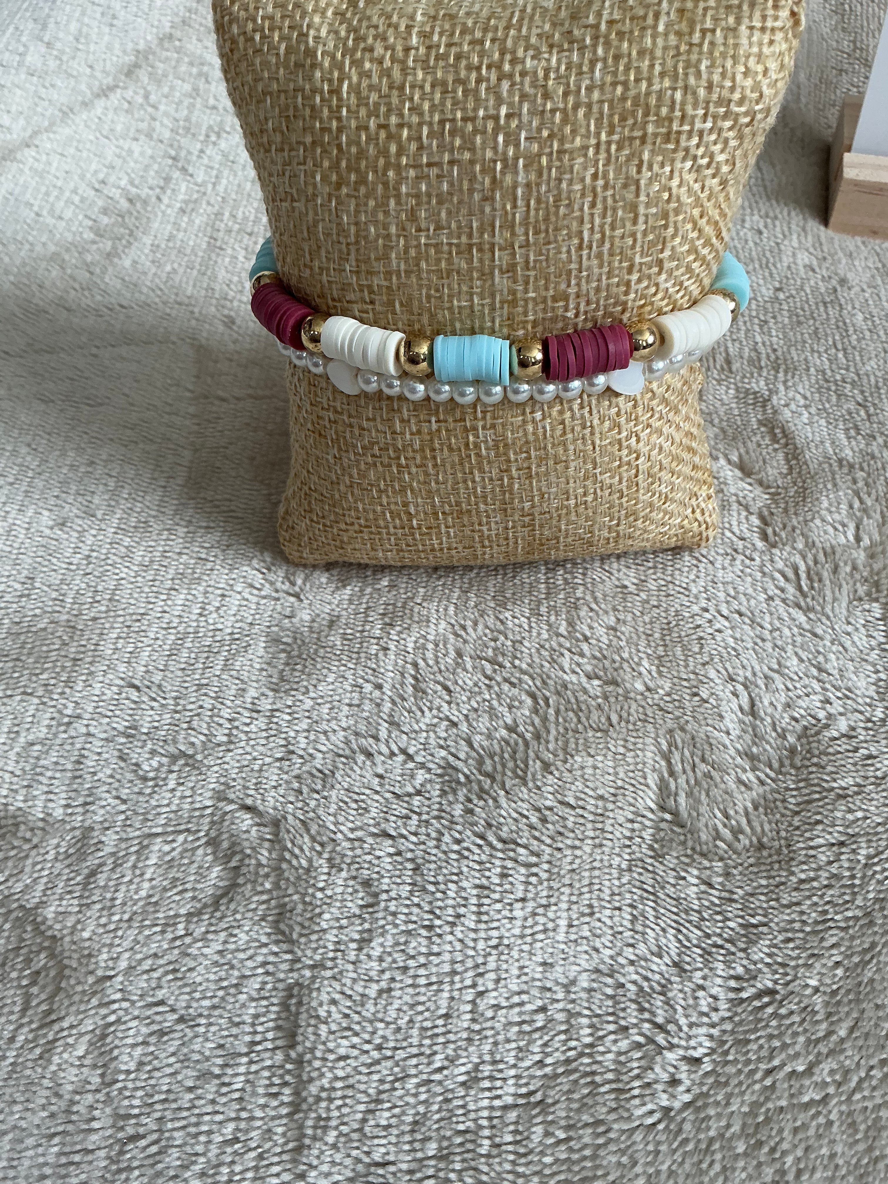 Berry Breeze Bracelet Stack | Pearl Heart & Colourful Heishi Bead Bracelet Set