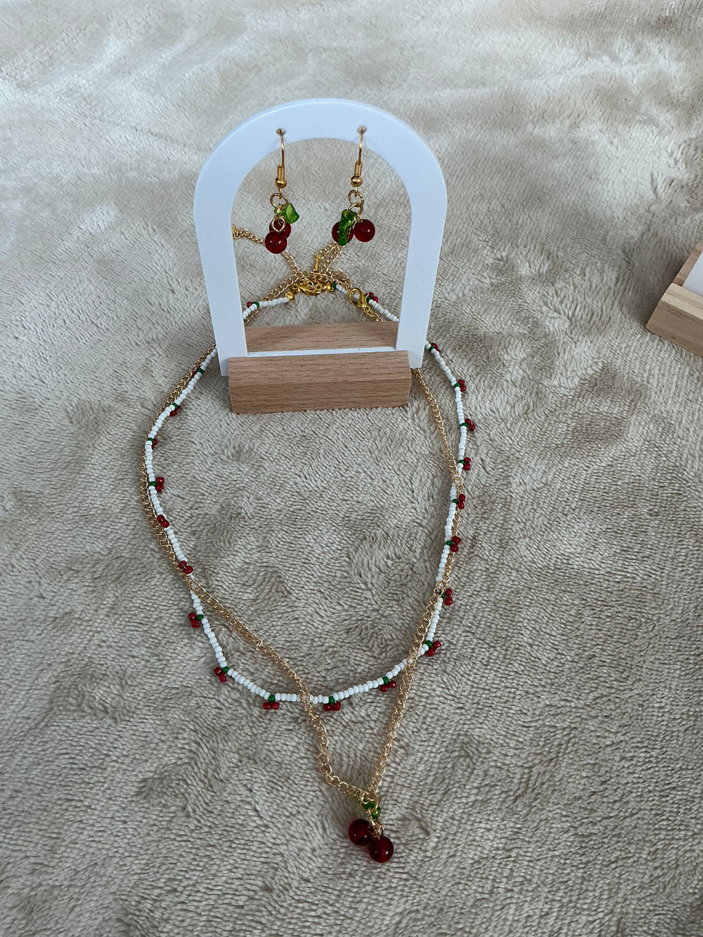 Cherry Charm Layered Jewellery Set – Necklace & Earrings