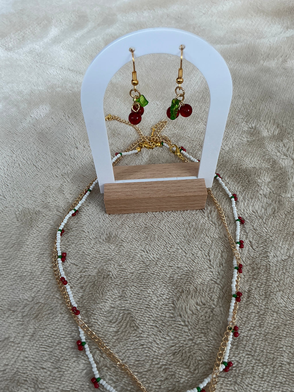 Cherry Charm Layered Jewellery Set – Necklace & Earrings